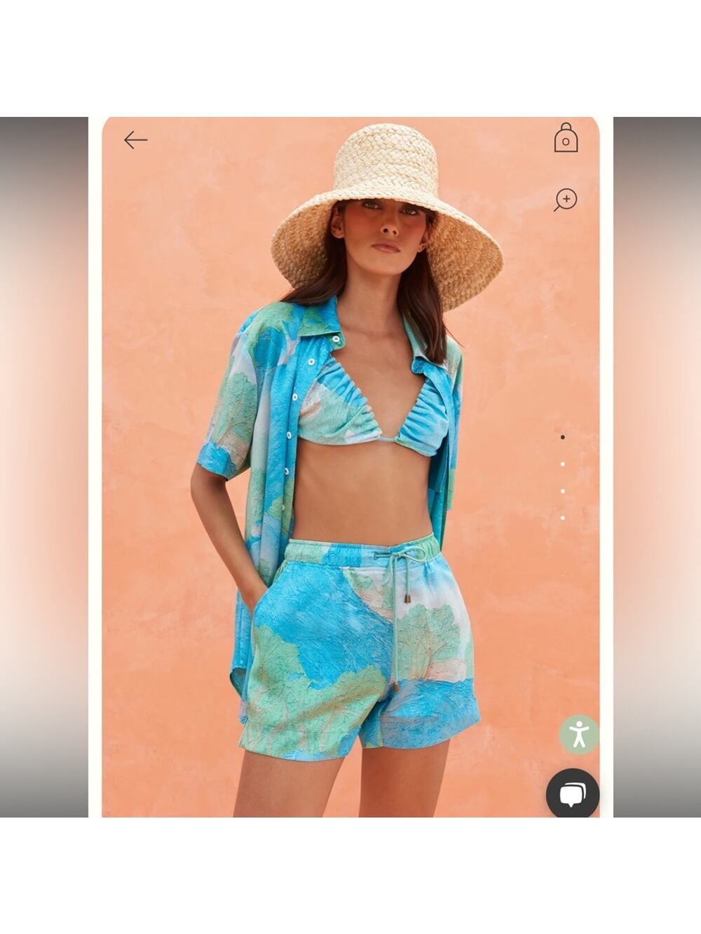 cult gaia oby blue & green printed boyfriend bikini cover up silk shorts Large
